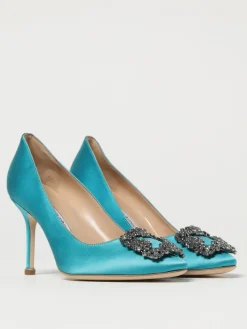 Décolleté Hangisi Manolo Blahnik in raso con fibbia gioiello