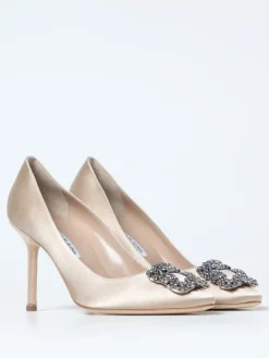 Décolleté Hangisi Manolo Blahnik in raso con fibbia gioiello