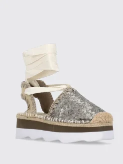Espadrillas Mou in camoscio con cuciture all'uncinetto e paillettes