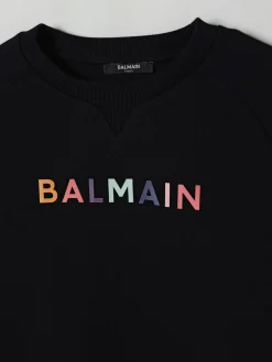 Felpa a girocollo con logo multicolor Balmain