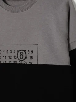 Felpa a girocollo in cotone bicolor con logo MM6 Maison Margiela