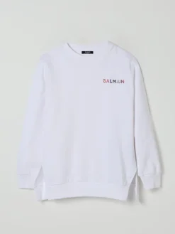 Felpa a girocollo in cotone con logo di strass Balmain