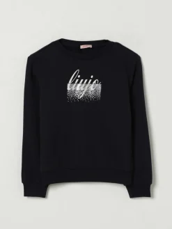 Felpa a girocollo in cotone con logo e strass Liu Jo