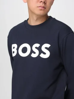 Felpa a girocollo in cotone con logo Boss