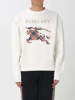 Felpa a girocollo in cotone con logo tartan Burberry