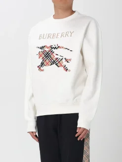 Felpa a girocollo in cotone con logo tartan Burberry