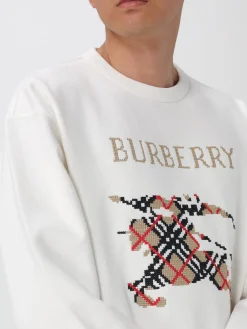 Felpa a girocollo in cotone con logo tartan Burberry