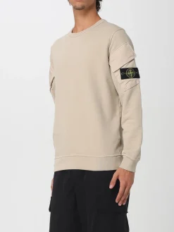 Felpa a girocollo in cotone con logo Stone Island