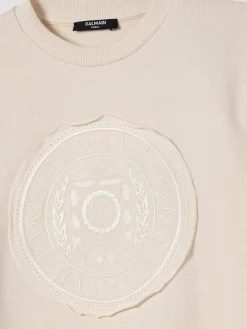 Felpa in cotone con stemma ricamato Balmain