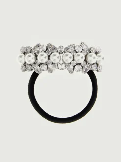 Fermacapelli in cotone con cristalli e perle Self-Portrait