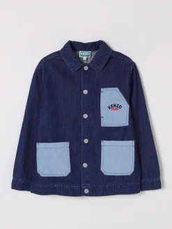 Giacca camicia di jeans con logo e toppe Kenzo Kids