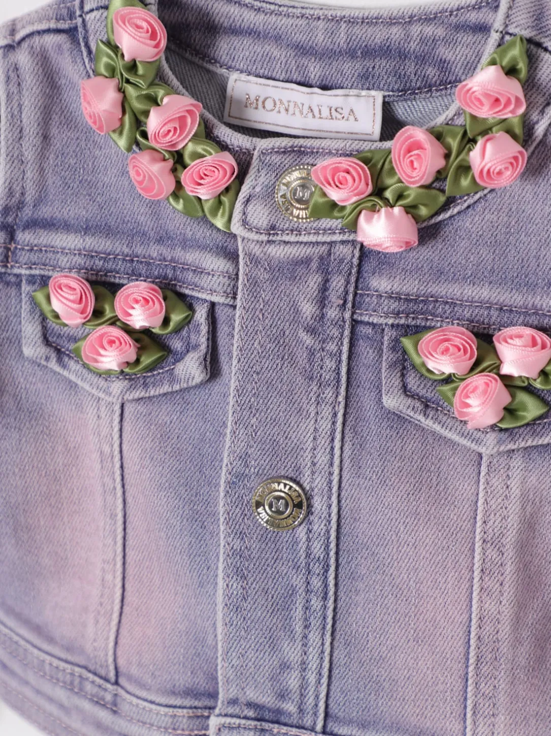Giacca di jeans con fiori Monnalisa