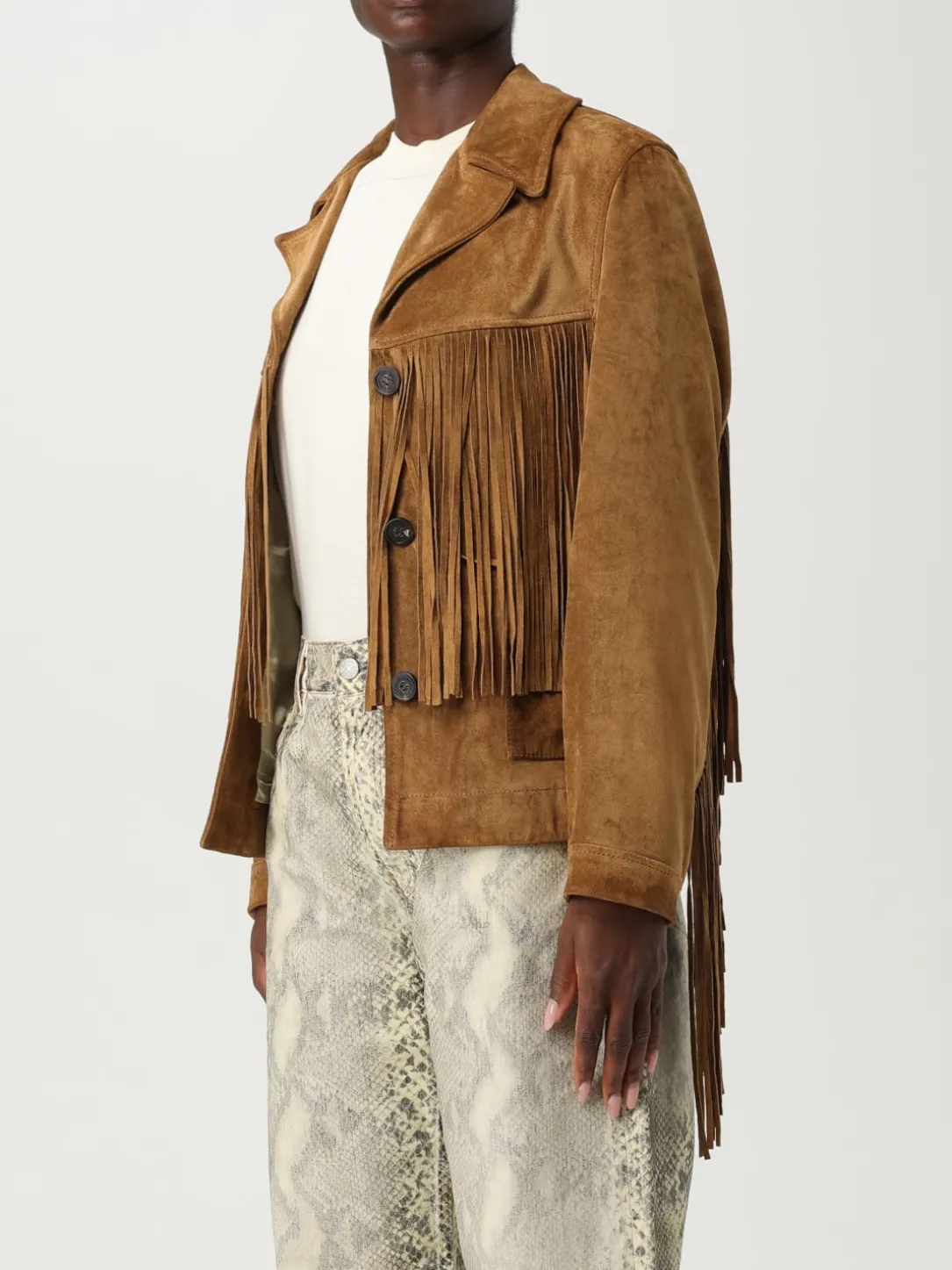 Giacca Golden Goose in pelle scamosciata con frange