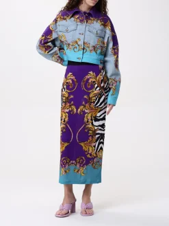 Giubbotto cropped Versace Jeans Couture in denim stampato