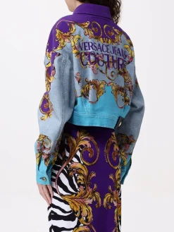 Giubbotto cropped Versace Jeans Couture in denim stampato