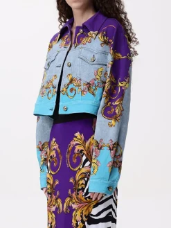 Giubbotto cropped Versace Jeans Couture in denim stampato
