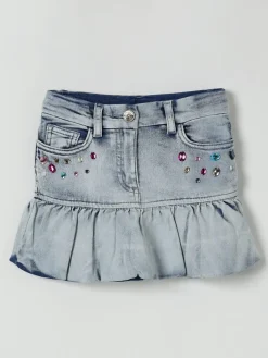 Gonna di jeans Stitch con strass Monnalisa