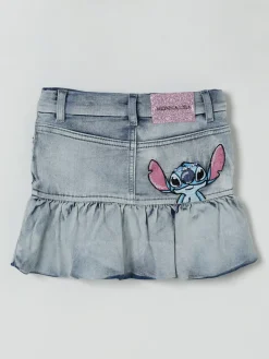 Gonna di jeans Stitch con strass Monnalisa