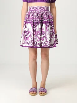 Gonna in cotone con stampa maioliche Dolce & Gabbana