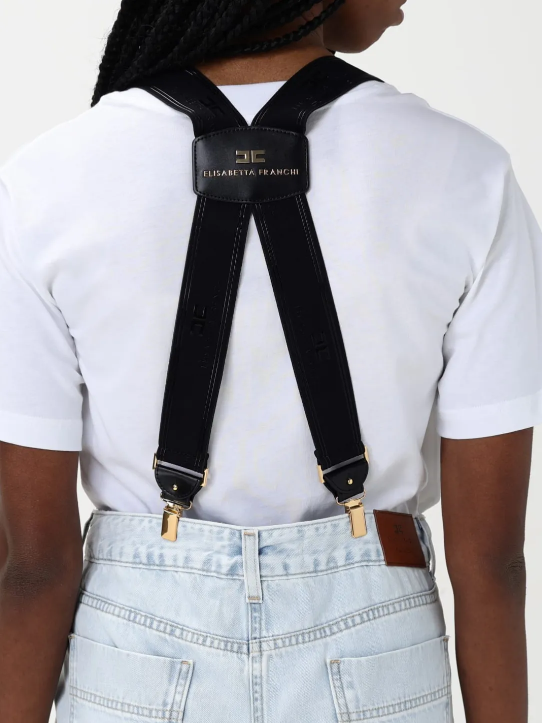 Jeans Elisabetta Franchi in denim con bretelle