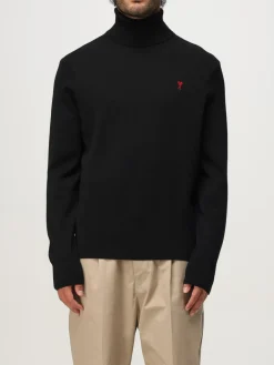 Maglia a dolcevita in lana con logo ricamato Ami Paris