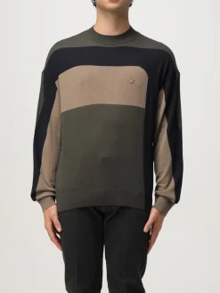 Maglia a girocollo in lana vergine con bande Emporio Armani