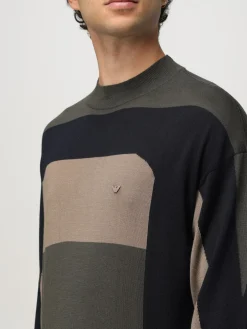 Maglia a girocollo in lana vergine con bande Emporio Armani