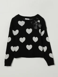 Maglia a girocollo in misto lana con cuori Monnalisa