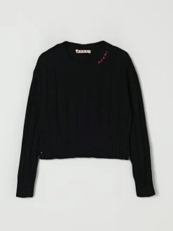 Maglia a girocollo in misto lana con logo e rotture Marni