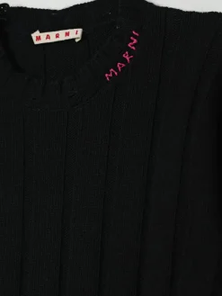 Maglia a girocollo in misto lana con logo e rotture Marni