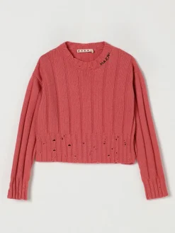 Maglia a girocollo in misto lana con logo e rotture Marni