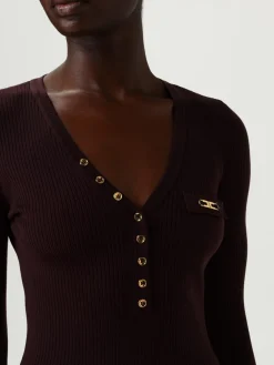 Maglia a v in misto seta con logo Elisabetta Franchi