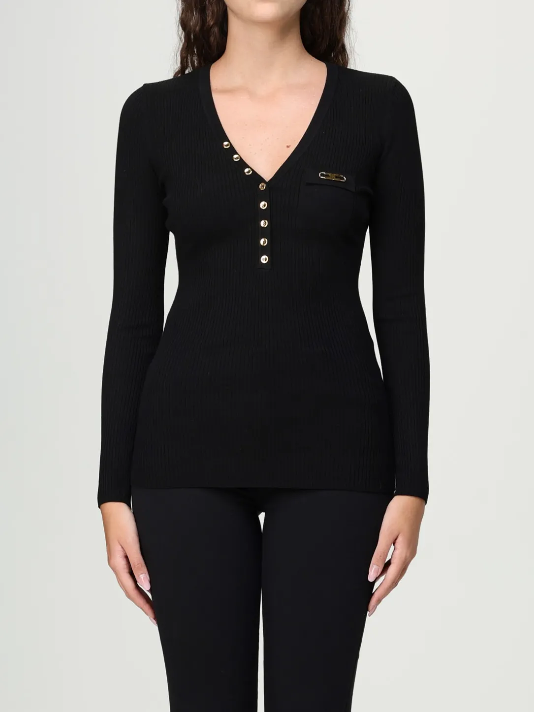 Maglia a v in misto seta con logo Elisabetta Franchi