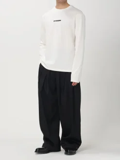 Maglia basic in cotone con logo Jil Sander