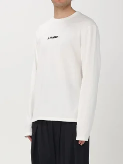Maglia basic in cotone con logo Jil Sander