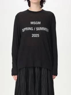 Maglia in cotone con stampa logo MSGM