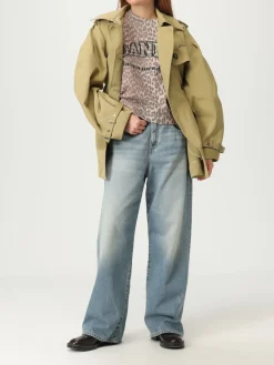 Maglia in lana vergine animalier con logo Ganni