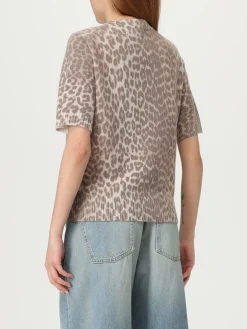 Maglia in lana vergine animalier con logo Ganni