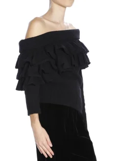 Manica lunga asimmetrico con rouche misto cachemire