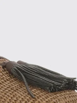 Mocassino Brunello Cucinelli in rafia e pelle con nappa gioiello