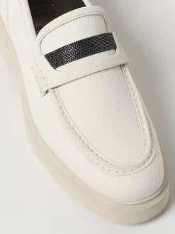 Mocassino Brunello Cucinelli in canvas di cotone e camoscio con monile