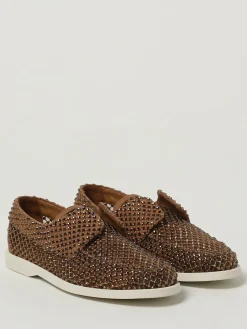 Mocassino GIlda Le Silla in nylon a rete con cristalli all over