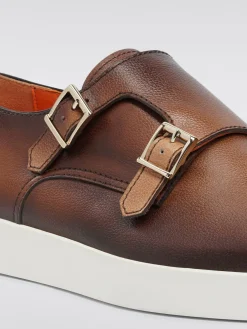 Monk Strap Santoni in pelle a grana fumè
