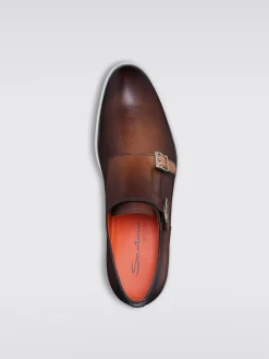 Monk Strap Santoni in pelle a grana fumè