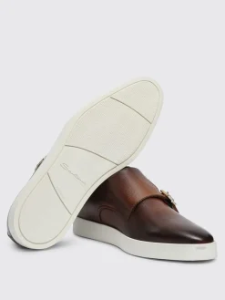 Monk Strap Santoni in pelle a grana fumè
