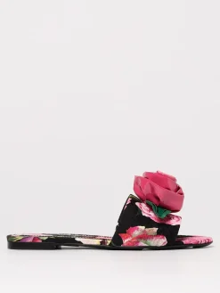 Mules Bianca Dolce & Gabbana in broccato stampato con fiore applicato