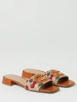 Mules VLogo Signature Cherryfic Valentino Garavani in pelle e rafia jacquard