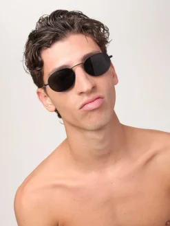 Occhiali da sole con montatura tonda in metallo Saint Laurent