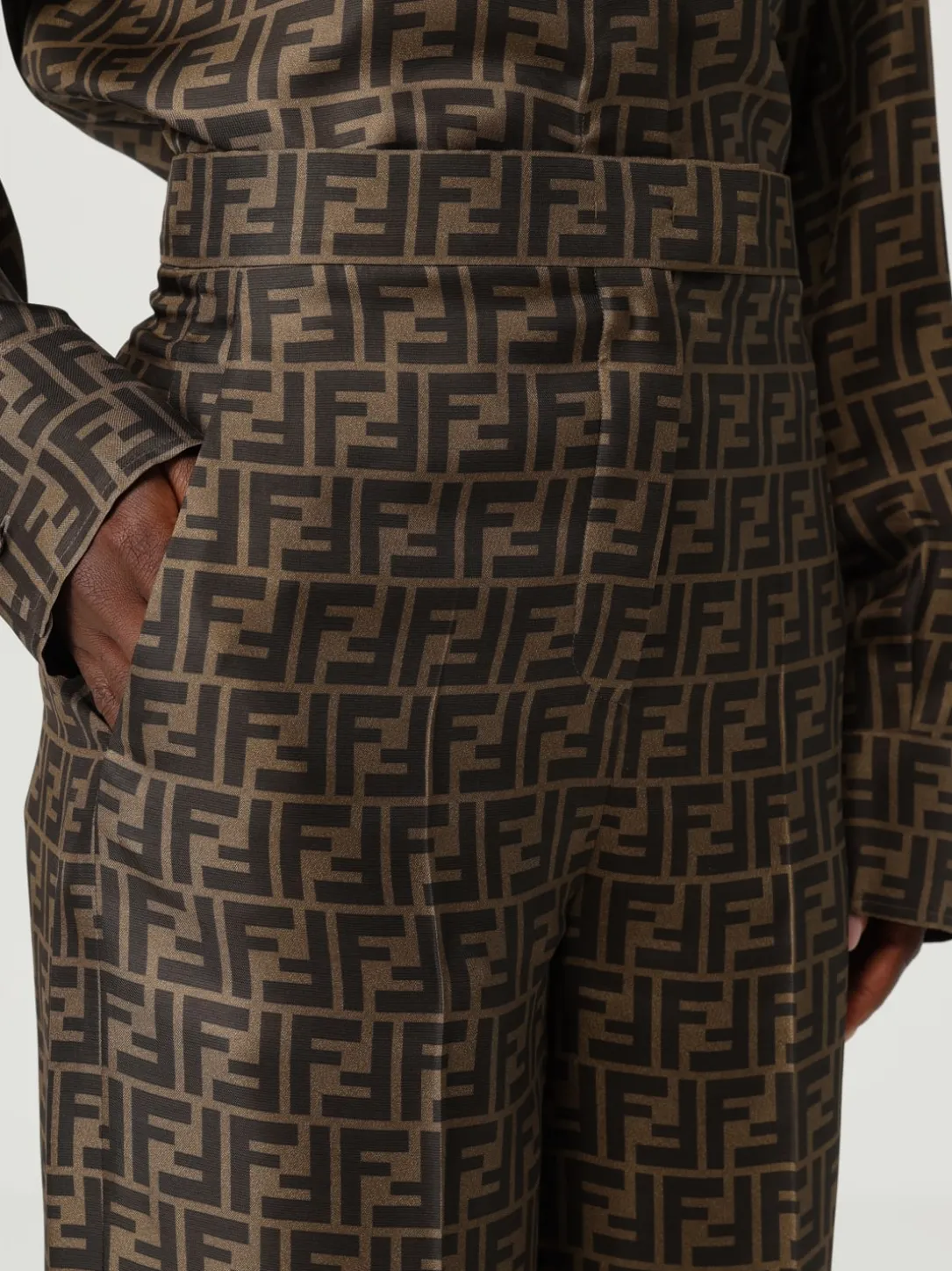 Pantalone Fendi in seta con motivo monogram