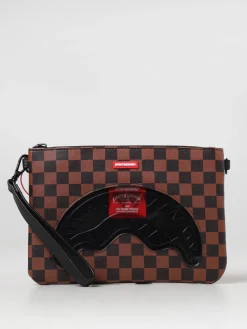 Pochette Sprayground in cotone spalmato saffiano con motivo check all over